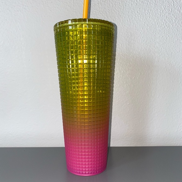 NWT Starbucks Strawberry Lemonade Grid 24oz Venti Tumbler Yellow Pink - Picture 3 of 4
